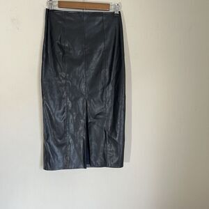 Modern Citizen Faux Leather Midi Pencil Skirt Womens S Black Front Slit